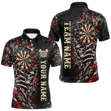 Maxcorners Dark Skull Dart Board Polo 1/4-Zip Shirt For Men Personalized Darts Club Match Jersey LM0510