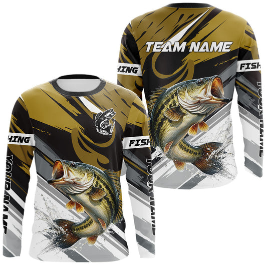 Maxcorners Personalized Bass Fishing Shirts Long Sleeve For Men, Bass Fishing Shirt Sport Jerseys LM0503