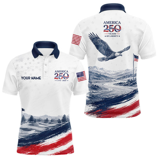 Maxcorners Personalized America 250 Mens Golf Polo Shirt – Patriotic Eagle USA 250Th Anniversary Apparel