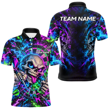 Maxcorners Crazy Tongue Skull Darts Pattern Polo 1/4-Zip Shirt For Men Personalized Team Performance Jersey