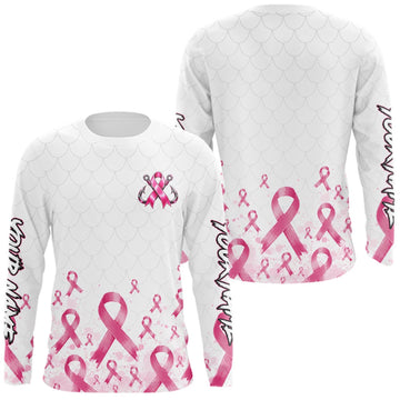 Maxcorners Fishing Shirt Long Sleeve Pink Ribbon Breast Cancer Awareness For Women, Men LM0609