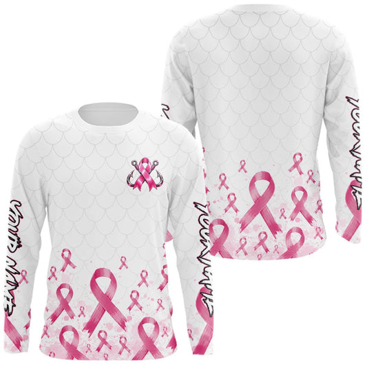 Maxcorners Fishing Shirt Long Sleeve Pink Ribbon Breast Cancer Awareness For Women, Men LM0609