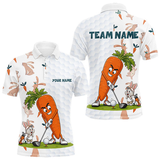 Maxcorners Rabbit Carrot Golf Polo Shirt Funny Golfer Bunny Custom Team Name Jersey LM1005