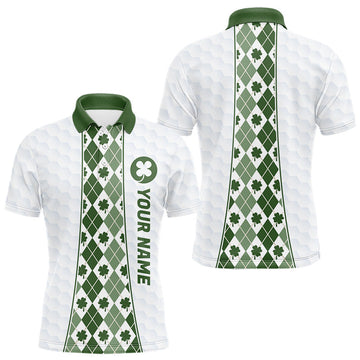 Maxcorners White & Green Irish Argyle Mens Golf Polo Shirt St Patrick Day For Family Team Shirt