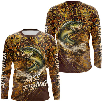 Maxcorners Bass Fishing Shirts Long Sleeve Skinfish Pattern Sport Jersey Personalized Name LM1501