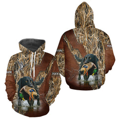 Maxcorners Mallard Duck Hunting With Black Lab Custom Name 3D All Over Print Shirt, Dog Hunting Gifts LM1809