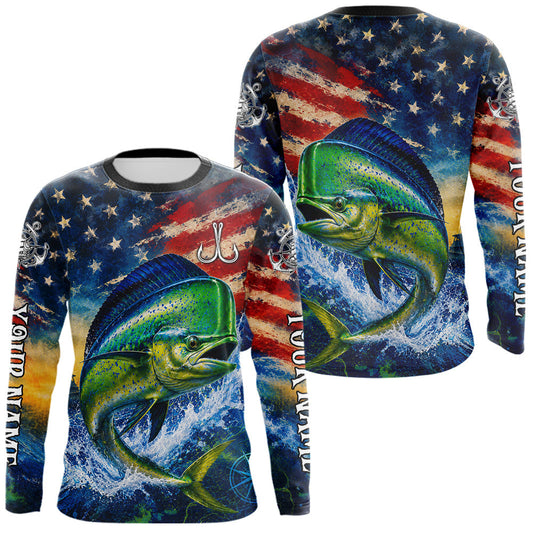Maxcorners Mahi Mahi Fishing Shirt American Flag 3D All Over Print Long Sleeve Performance Apparel For Men LM1406