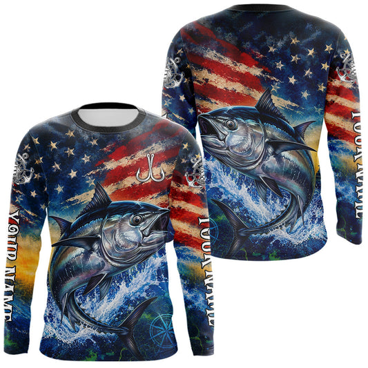 Maxcorners Tuna Fishing Shirt American Flag 3D All Over Print Long Sleeve Performance Apparel For Men LM1406