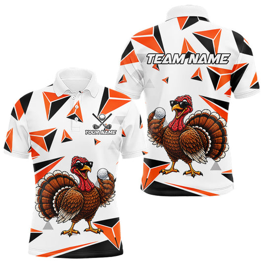 Maxcorners Custom Turkey Orange Black Geometric Men Golf Polo Shirt, Funny Thanksgiving Golf Team Shirt