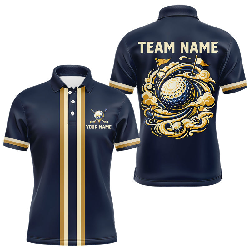 Maxcorners Personalized Men Golf Polo Shirt Retro Design Custom Name Team Golf Shirt, Golfing Gift| Navi