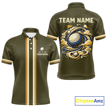 Maxcorners Personalized Men Golf Polo Shirt Retro Design Custom Name Team Golf Shirt, Golfing Gift|Green