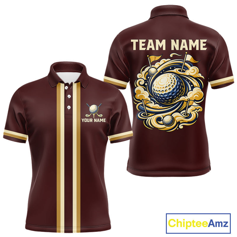 Maxcorners Personalized Men Golf Polo Shirt Retro Design Custom Name Team Golf Shirt, Golfing Gift| Red