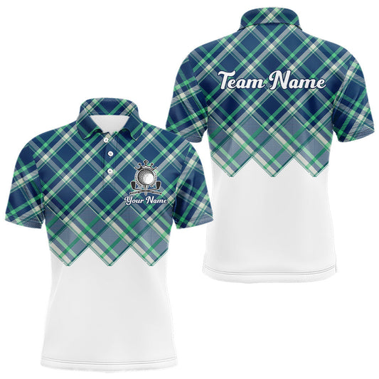 Maxcorners White Blue Argyle Pattern Mens Golf Shirt Golf & Custom Name Mens Golf Polo Shirt LM1903