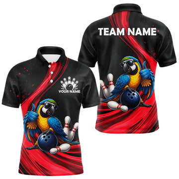 Maxcorners Blue Gold Macaw Bowling Shirt Custom Name Black Red Bowling Ball Personalized Team Jersey For Men