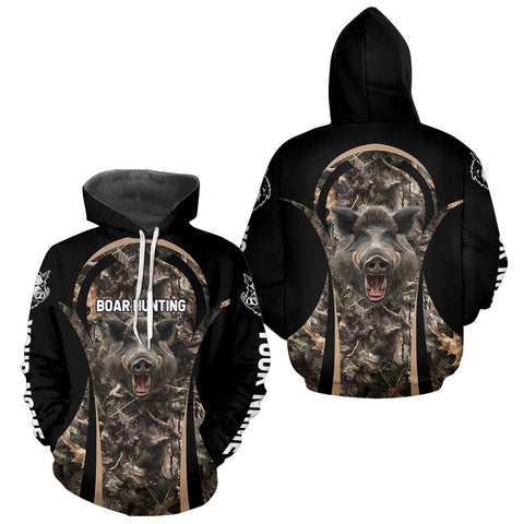 Maxcorners Boar Hunting Shirt Brown Camouflage Hoodie, Long Sleeve Custom Name For Men LM3010