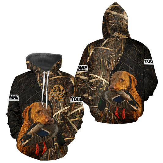 Maxcorners Chesapeake Bay Retriever Duck Hunting Dog Waterfowl Camo Full Printing Shirts, Hunting Gif LM2509