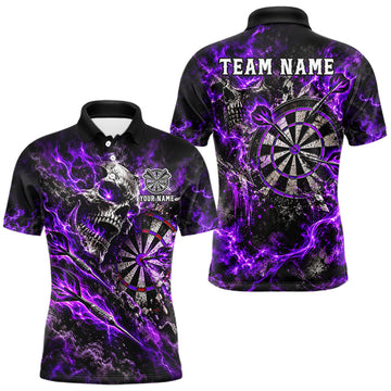 Maxcorners Purple Fire Skull Men Darts Polo Shirt Personalized Quarter Zip Performance Team Jersey