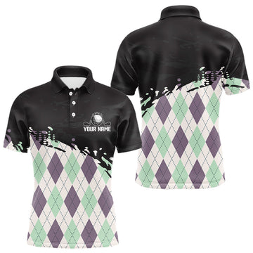 Maxcorners Custom Name Argyle Pattern Print Polo Shirt