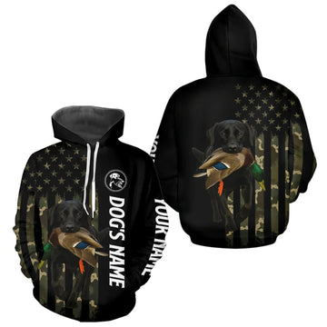 Maxcorners Duck Hunting With Labrador Retriever Dog Custom Name Camo Full Printing Shirts, Black Lab Hunting LM0609