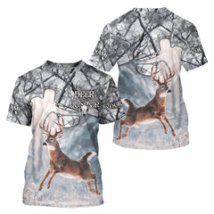Maxcorners Beautiful Deer Hunting Shirt Camo Gray 3D Full Body Jumping Whitetail Deer Custom Name LM0409