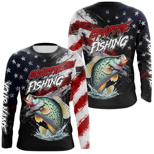 Maxcorners American Flag Crappie Fishing Shirt For Men, Personalized Crappie Fishing Apparel LM0106