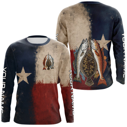 Maxcorners Texas Slam Speckled Trout Flounder Redfish Fishing Shirt, Texas Flag UV Performance Fishing Apparel LM0607