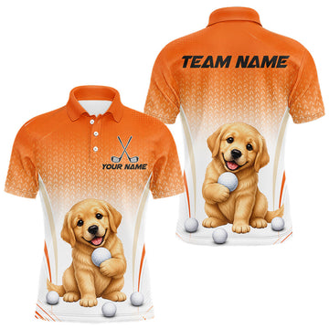Maxcorners Custom Golden Retriever Golf Lover Orange Men Polo Shirt, Personalized Golf Polo Shirt With Dog