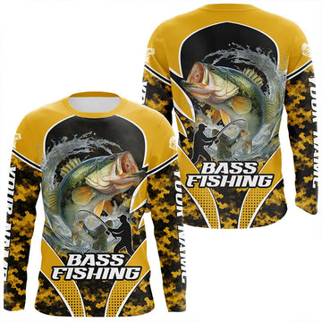 Maxcorners Personalized Bass Fishing Scale Jerseys, UV Protection Shirt Customize Name Fishing | Yellow