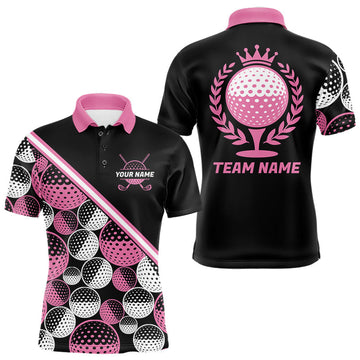Maxcorners Golf Balls Pink Pattern Mens Golf Polo Shirts Custom Golf Apparel For Family Team Shirt LM0404