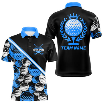 Maxcorners Golf Balls Blue Pattern Mens Golf Polo Shirts Custom Golf Apparel For Family Team Shirt LM0404
