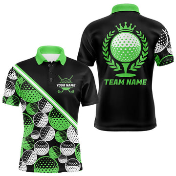 Maxcorners Golf Balls Green Pattern Mens Golf Polo Shirts Custom Golf Apparel For Family Team Shirt LM0404