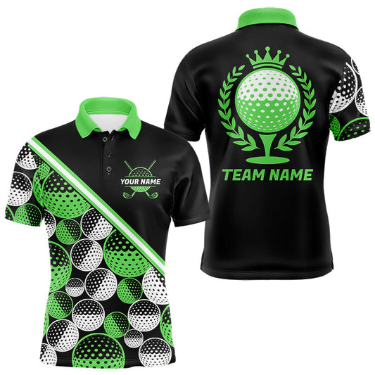Maxcorners Golf Balls Green Pattern Mens Golf Polo Shirts Custom Golf Apparel For Family Team Shirt LM0404
