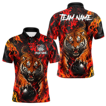 Maxcorners Tiger Bowling Polo Shirt Custom Name Team Quarter Zip Bowling Jersey For Men