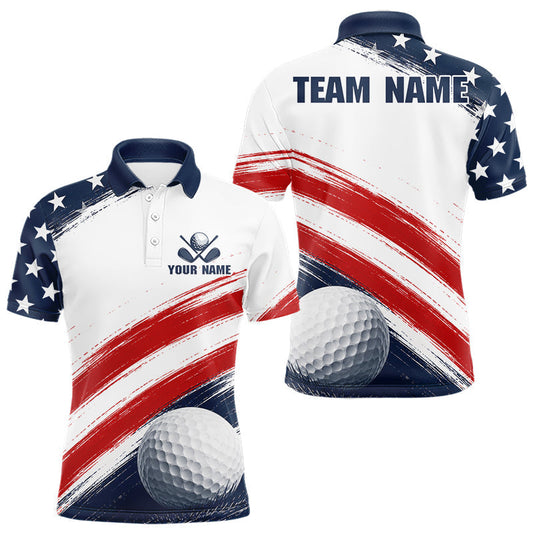 Maxcorners Custom USA Flag Mens Golf Polo Shirt – Patriotic Golf Polo With Personalized Name