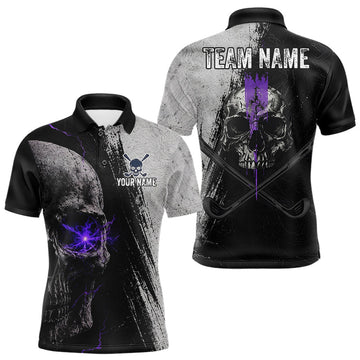 Maxcorners Personalized Skull Mens Golf Polo Shirt Purple Lightning Custom Team Name Golf Shirt