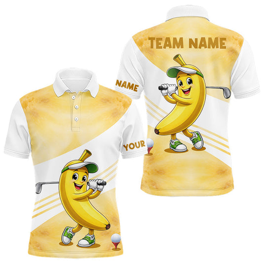 Maxcorners Funny Banana Golf Polo Shirt Custom Name – Cute Banana Golfer Golf Polo For Men