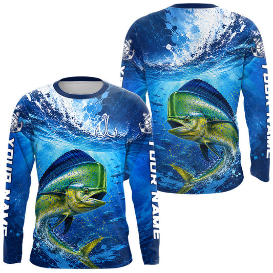 Maxcorners Mahi Mahi Fishing Jersey Ocean Blue 3D All Over Print Long Sleeve Performance Shirt LM1406