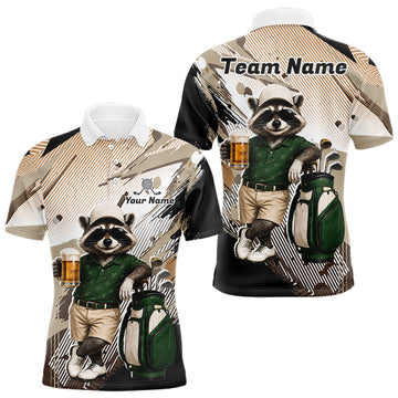 Maxcorners Custom Beige Funny Raccoon Golf Team Shirt For Mens,Golf Jersey Polo Shirt Outfit LM1705