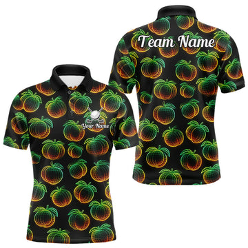 Maxcorners Funny Neon Colorful Peach In Dark Golf Men's Polo Shirt, Funny Fruit Pattern Polo Top