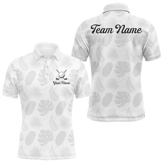 Maxcorners Mens Golf Polo Shirts Custom Gray Tropical Leaves Golf Shirts, Best Mens Golf Wears