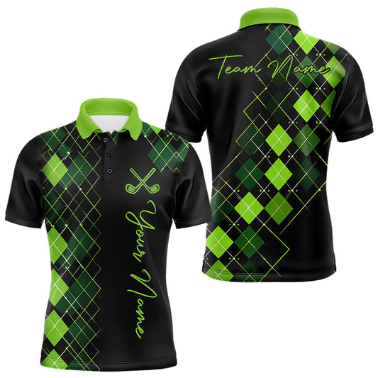 Maxcorners Mens Golf Polo Shirt Argyle Pattern Golf Shirts For Mens Funny White Green Golf Gifts