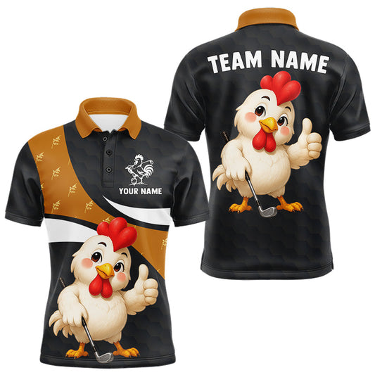 Maxcorners Funny Chicken Golf Polo Shirt Personalized Custom Name Rooster Golfer Polo For Men LM1705
