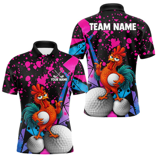 Maxcorners Personalized Rooster Men Golf Polo Shirt Chicken Custom Team Name Golf Jersey