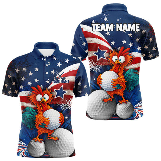Maxcorners American Flag Funny Chicken Men Golf Polo Shirt Personalized Custom Team Name Golf Gift