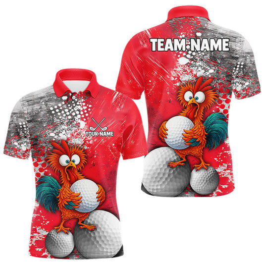 Maxcorners Personalized Funny Chicken Golf Polo Shirt Custom Team Name Golf Gift For Men Red