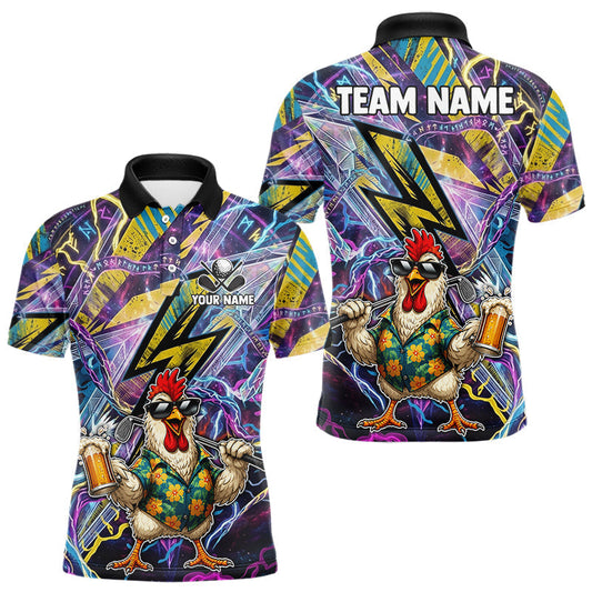 Maxcorners Funny Rooster Men Golf Polo Shirt Custom Name Purple Yellow Golf Team Shirt