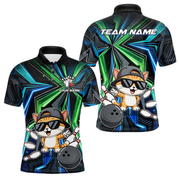 Maxcorners Custom Men Bowling Shirt With Funny Cat – Personalized Team Bowling Jersey, 3D Bowling Shirt