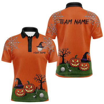 Maxcorners Halloween Pumpkin Men Golf Polo Shirt Personalized Custom Name Funny Golf Gift LM2607