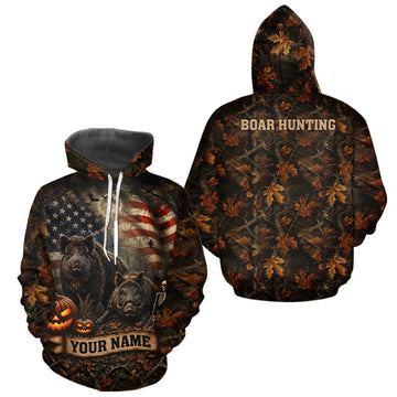 Maxcorners Boar Hunting Shirt With American Flag Hog Hunter Camo Apparel, Personalized Halloween For Men LM0609