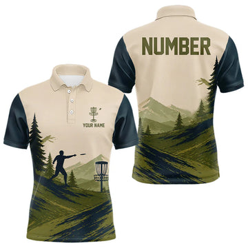 Maxcorners Green Sunset Customized Mens Disc Golf Polo Shirt Number Disc Golf Tops For Men LM2704